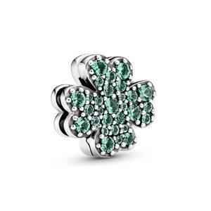 S925 Sterling Silver Pavé Four-Leaf Clover Clip Charm - NWT